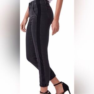 PAIGE Black High-Waist Jogger Jeans with Velvet Side Stripe